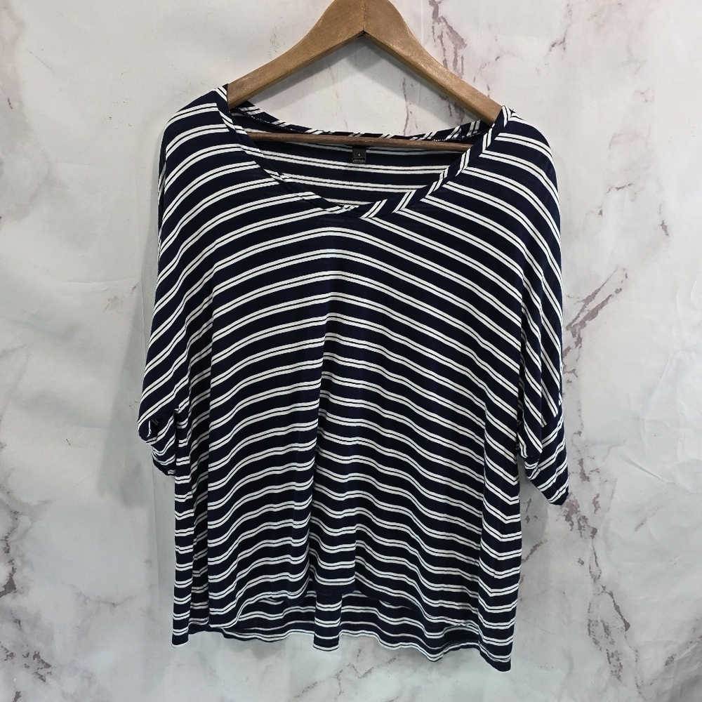 J Crew Shirt Womens Small Blue White Double Stripe Navy Slouchy Oversized